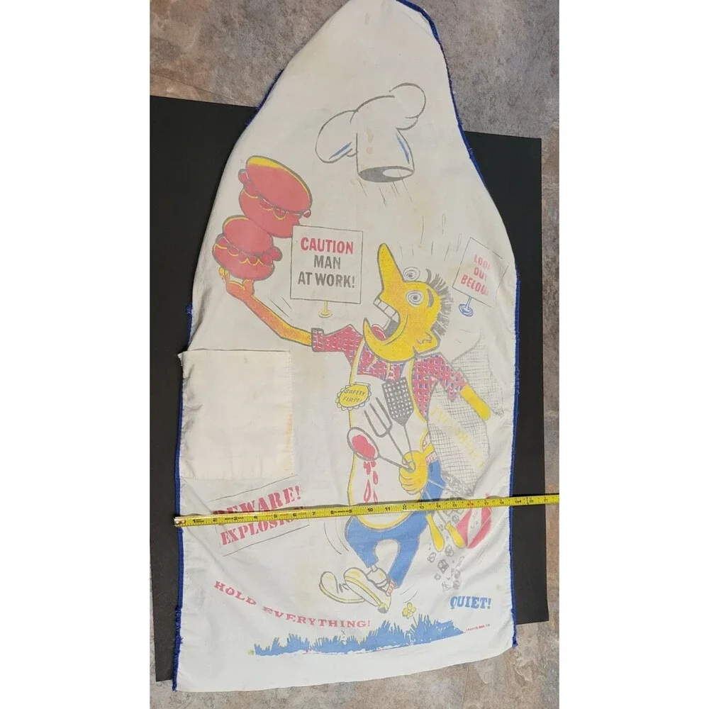 Vintage 1960's Chef's cooks cartoon apron BBQ grill barbeque charcoal well loved
